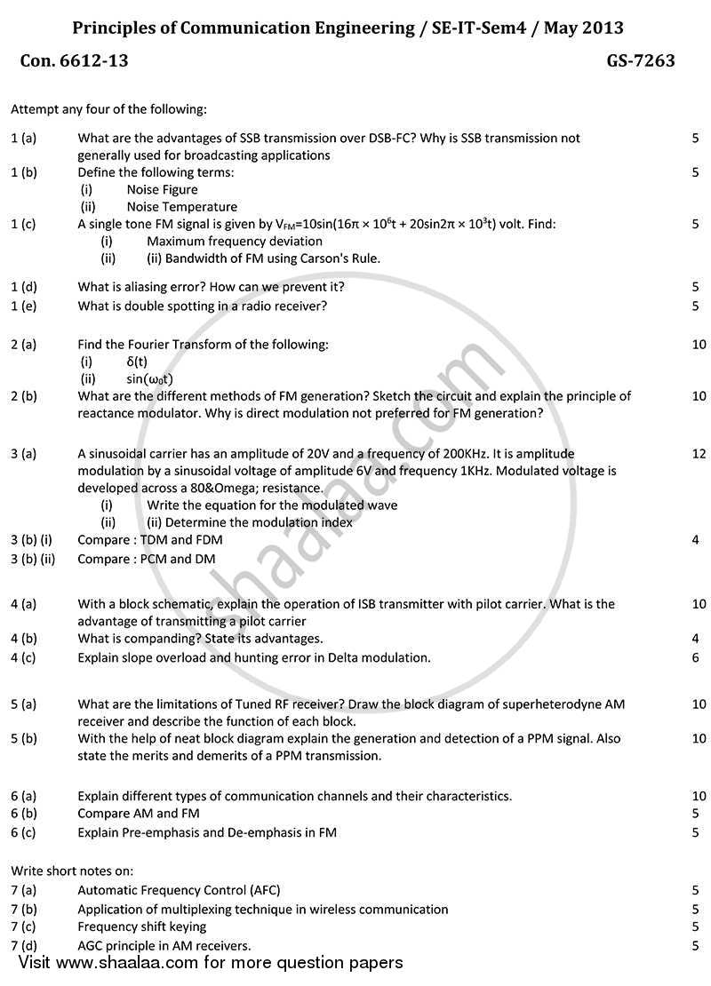 Principles of Communication Engineering 2013-2014 - B.E. - Semester 4 (SE Second Year) - University of Mumbai question paper with PDF download