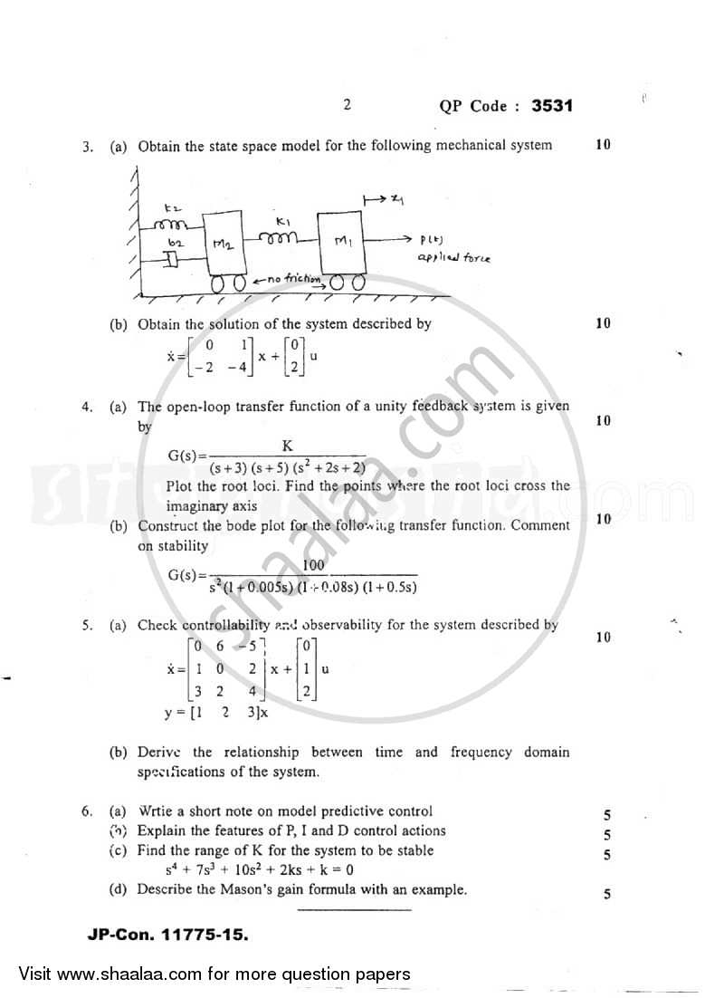 Principles of Control Systems 2014-2015 - B.E. - Semester 4 (SE Second Year) - University of Mumbai question paper with PDF download