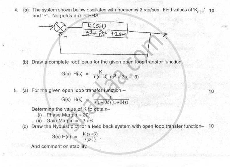 Principles of Control Systems 2010-2011 - B.E. - Semester 5 (TE Third Year) - University of Mumbai question paper with PDF download
