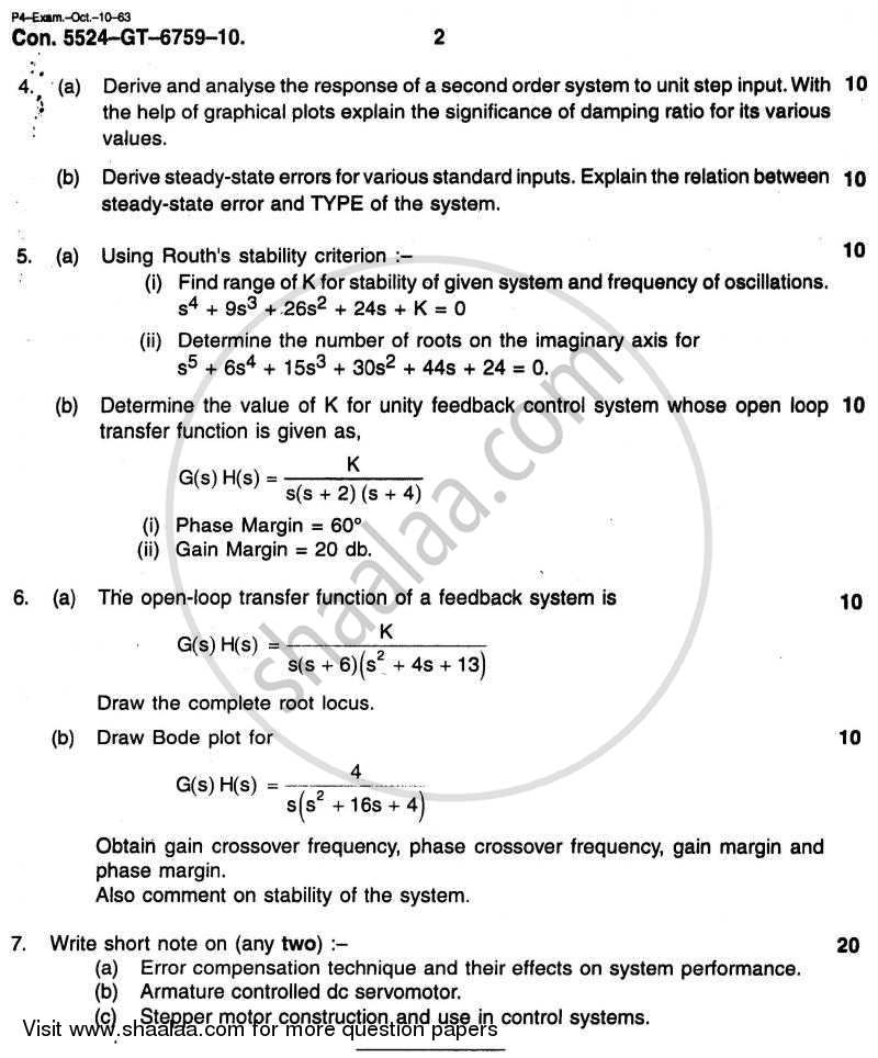 Principles of Control Systems 2010-2011 - B.E. - Semester 5 (TE Third Year) - University of Mumbai question paper with PDF download