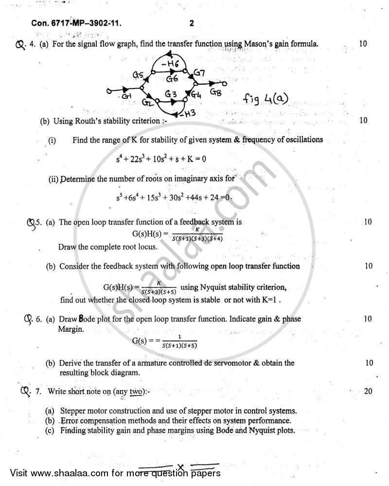 Principles of Control Systems 2011-2012 - B.E. - Semester 5 (TE Third Year) - University of Mumbai question paper with PDF download