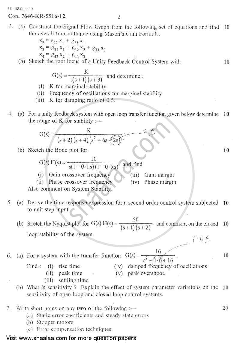 Principles of Control Systems 2012-2013 - B.E. - Semester 5 (TE Third Year) - University of Mumbai question paper with PDF download
