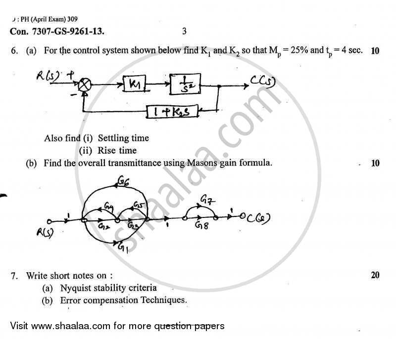 Principles of Control Systems 2012-2013 - B.E. - Semester 5 (TE Third Year) - University of Mumbai question paper with PDF download