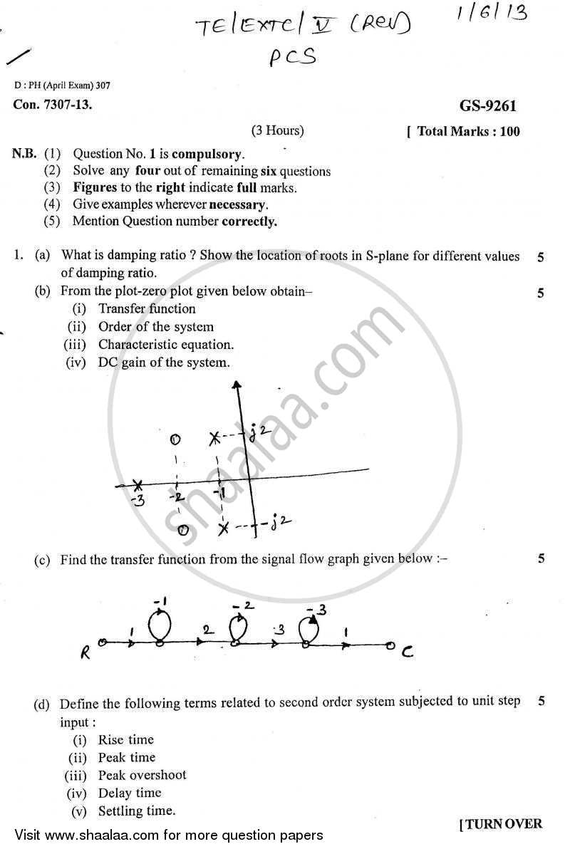Principles of Control Systems 2012-2013 - B.E. - Semester 5 (TE Third Year) - University of Mumbai question paper with PDF download