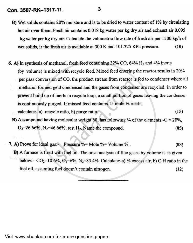 Process Calculations 2010-2011 - B.E. - Semester 3 (SE Second Year) - University of Mumbai question paper with PDF download