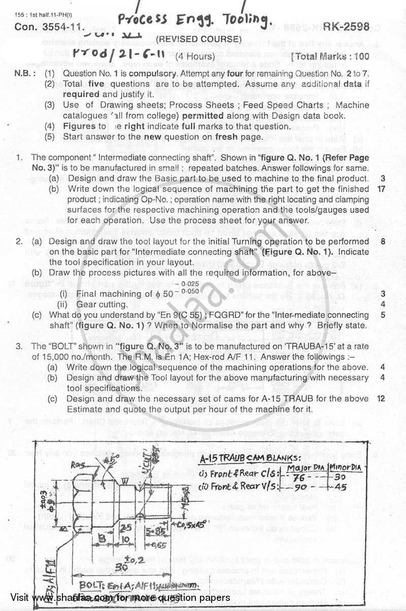 Process Engineering and Tooling 2010-2011 - B.E. - Semester 6 (TE Third Year) - University of Mumbai question paper with PDF download