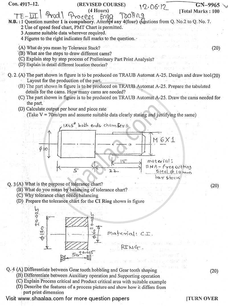 Process Engineering and Tooling 2011-2012 - B.E. - Semester 6 (TE Third Year) - University of Mumbai question paper with PDF download