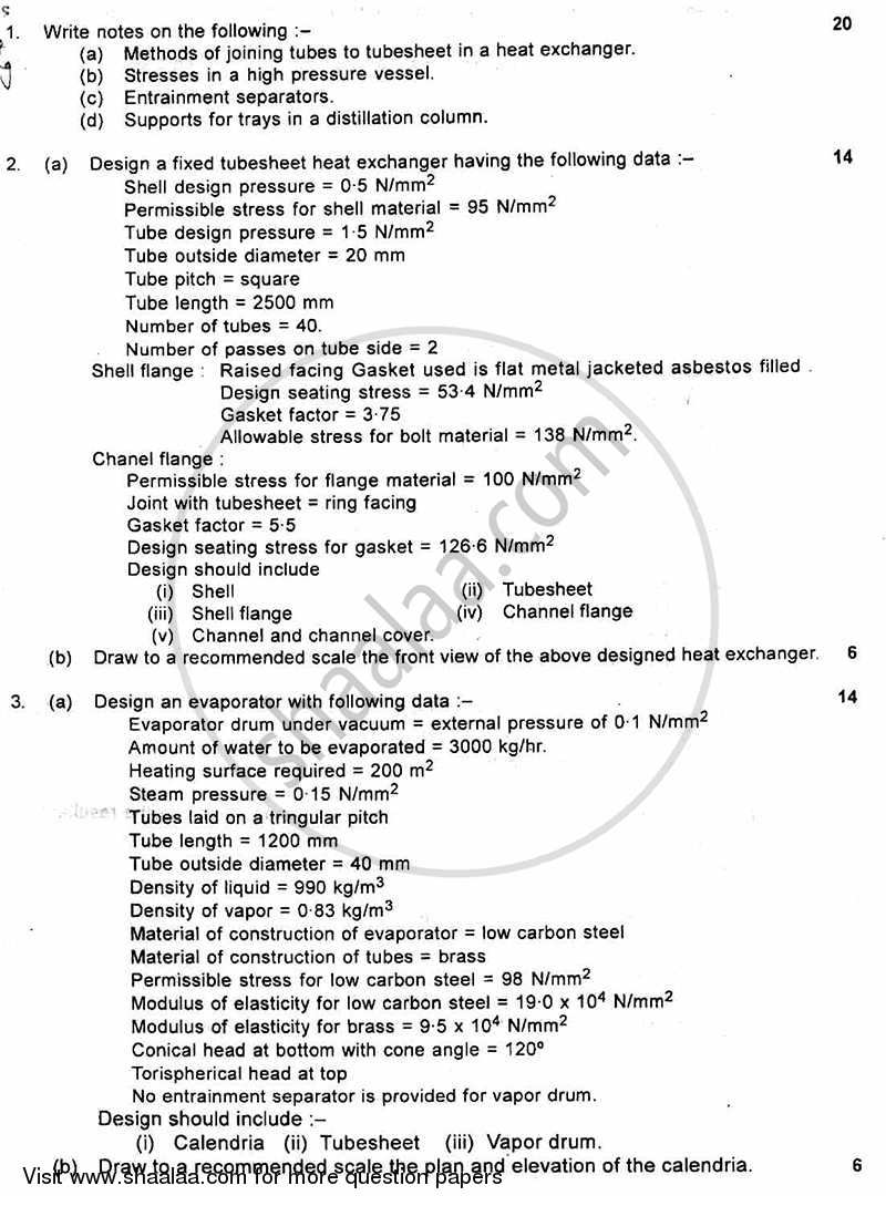 Process Equipment Design and Drawing 2 2010-2011 - B.E. - Semester 6 (TE Third Year) - University of Mumbai question paper with PDF download