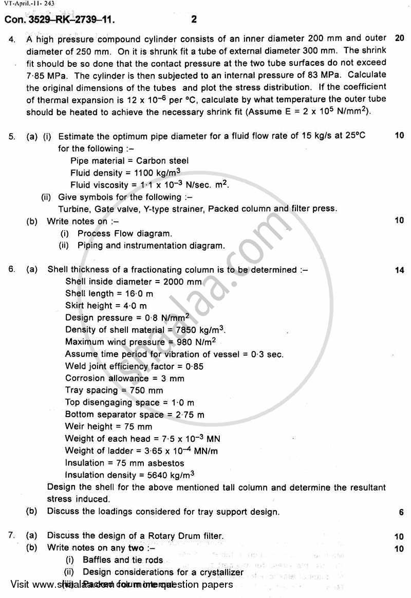 Process Equipment Design and Drawing 2 2010-2011 - B.E. - Semester 6 (TE Third Year) - University of Mumbai question paper with PDF download