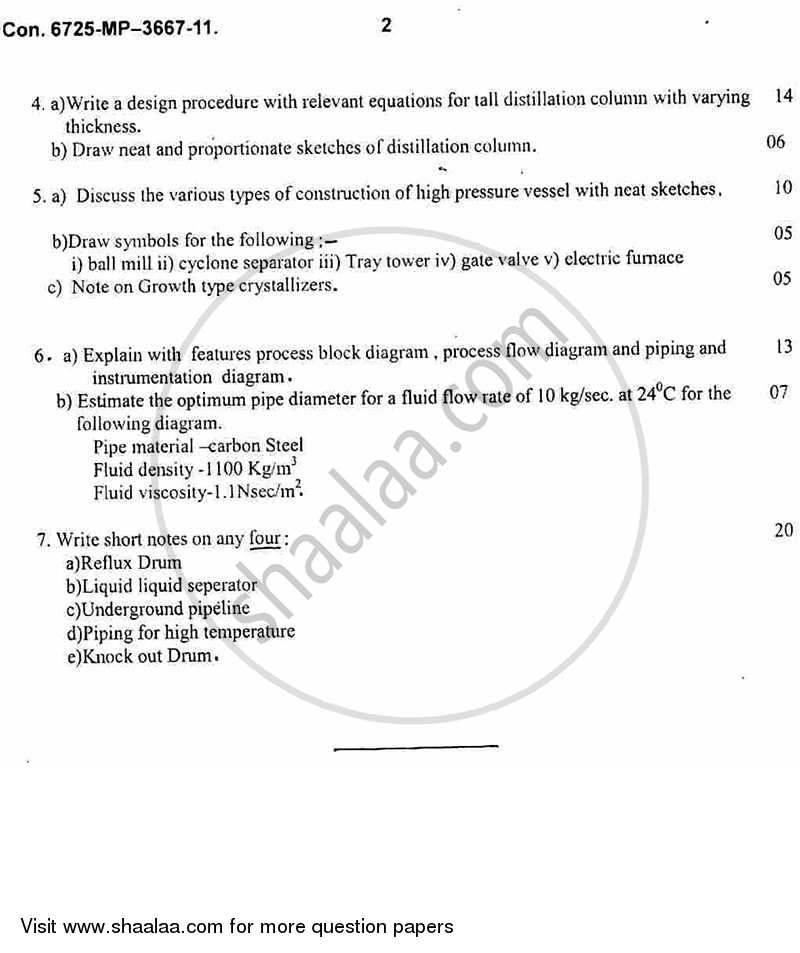 Process Equipment Design and Drawing 2 2011-2012 - B.E. - Semester 6 (TE Third Year) - University of Mumbai question paper with PDF download
