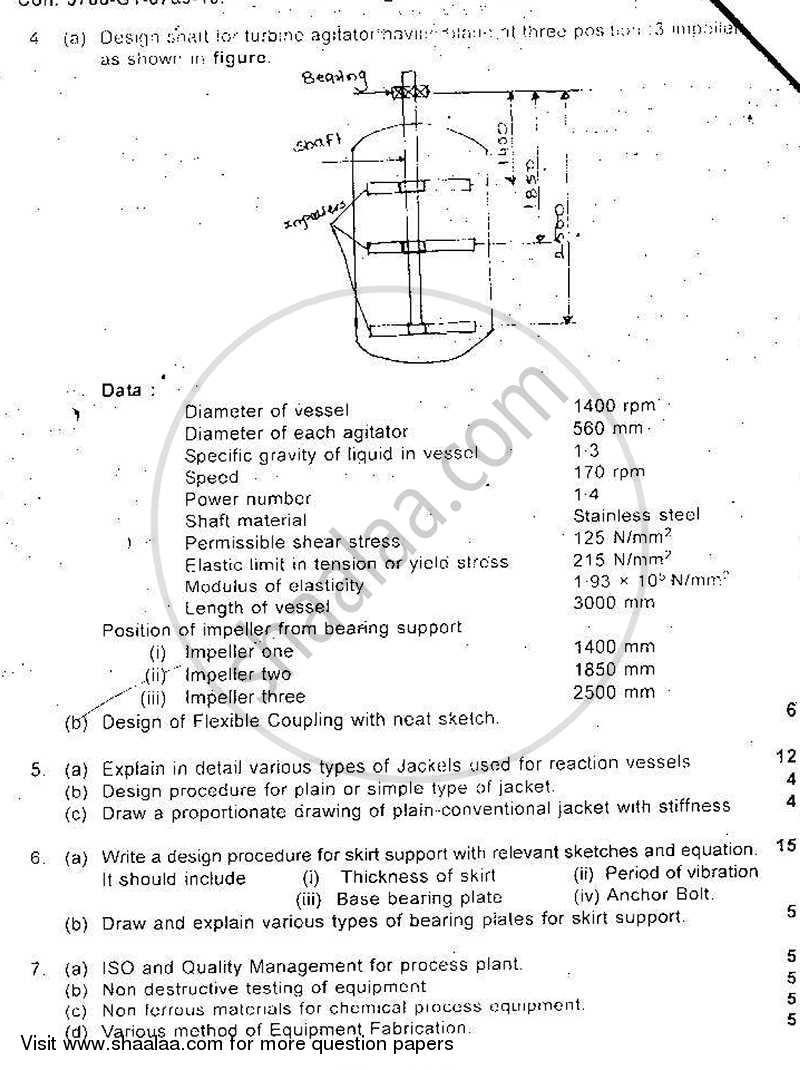 Process Equipment Design and Drawing 2010-2011 - B.E. - Semester 5 (TE Third Year) - University of Mumbai question paper with PDF download