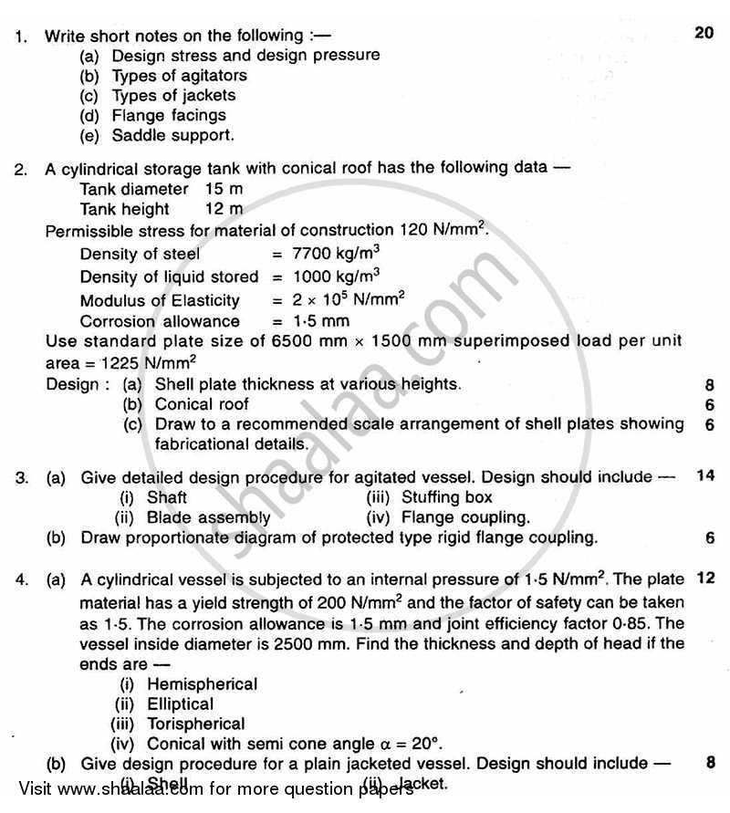 Process Equipment Design and Drawing 2010-2011 - B.E. - Semester 5 (TE Third Year) - University of Mumbai question paper with PDF download