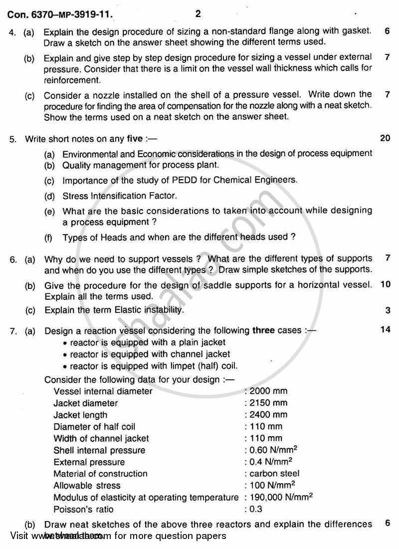 Process Equipment Design and Drawing 2011-2012 - B.E. - Semester 5 (TE Third Year) - University of Mumbai question paper with PDF download