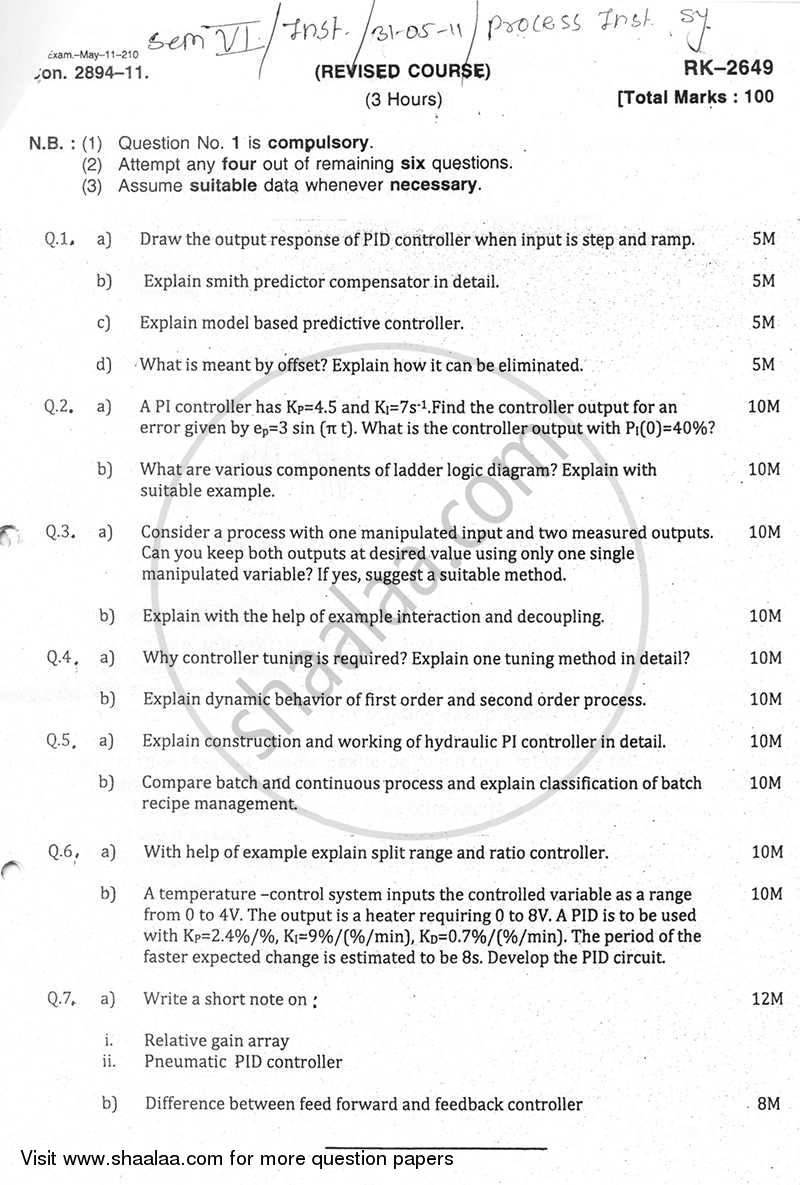 Process Instrumentation Systems 2010-2011 - B.E. - Semester 6 (TE Third Year) - University of Mumbai question paper with PDF download