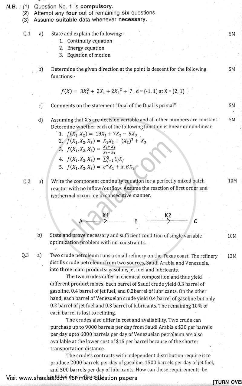 Process Modeling and Optimization 2010-2011 - B.E. - Semester 7 (BE Fourth Year) - University of Mumbai question paper with PDF download