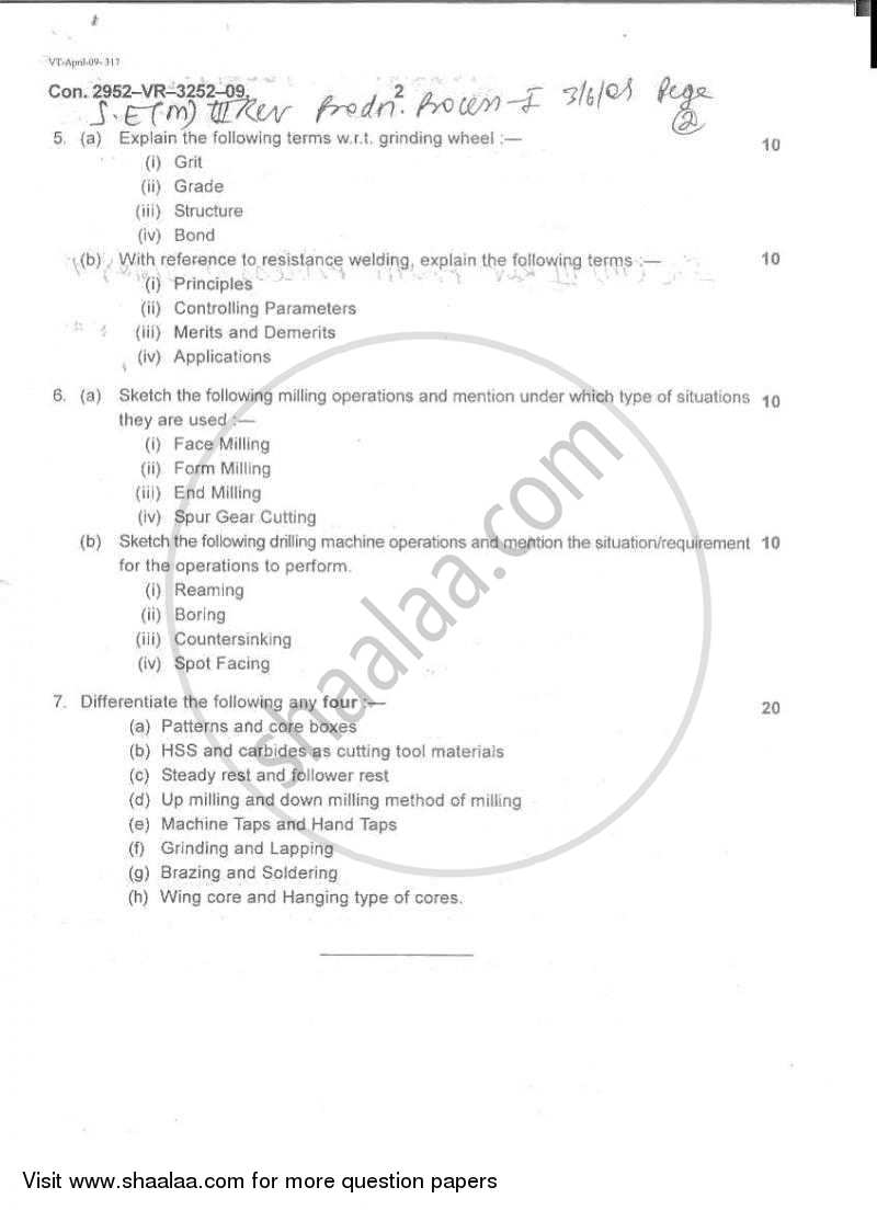 Production Process 1 2008-2009 - B.E. - Semester 3 (SE Second Year) - University of Mumbai question paper with PDF download