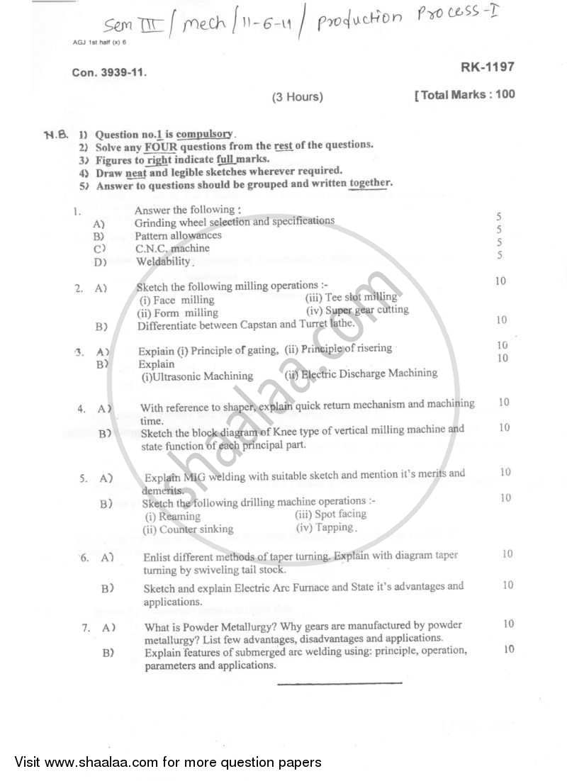 Production Process 1 2010-2011 - B.E. - Semester 3 (SE Second Year) - University of Mumbai question paper with PDF download