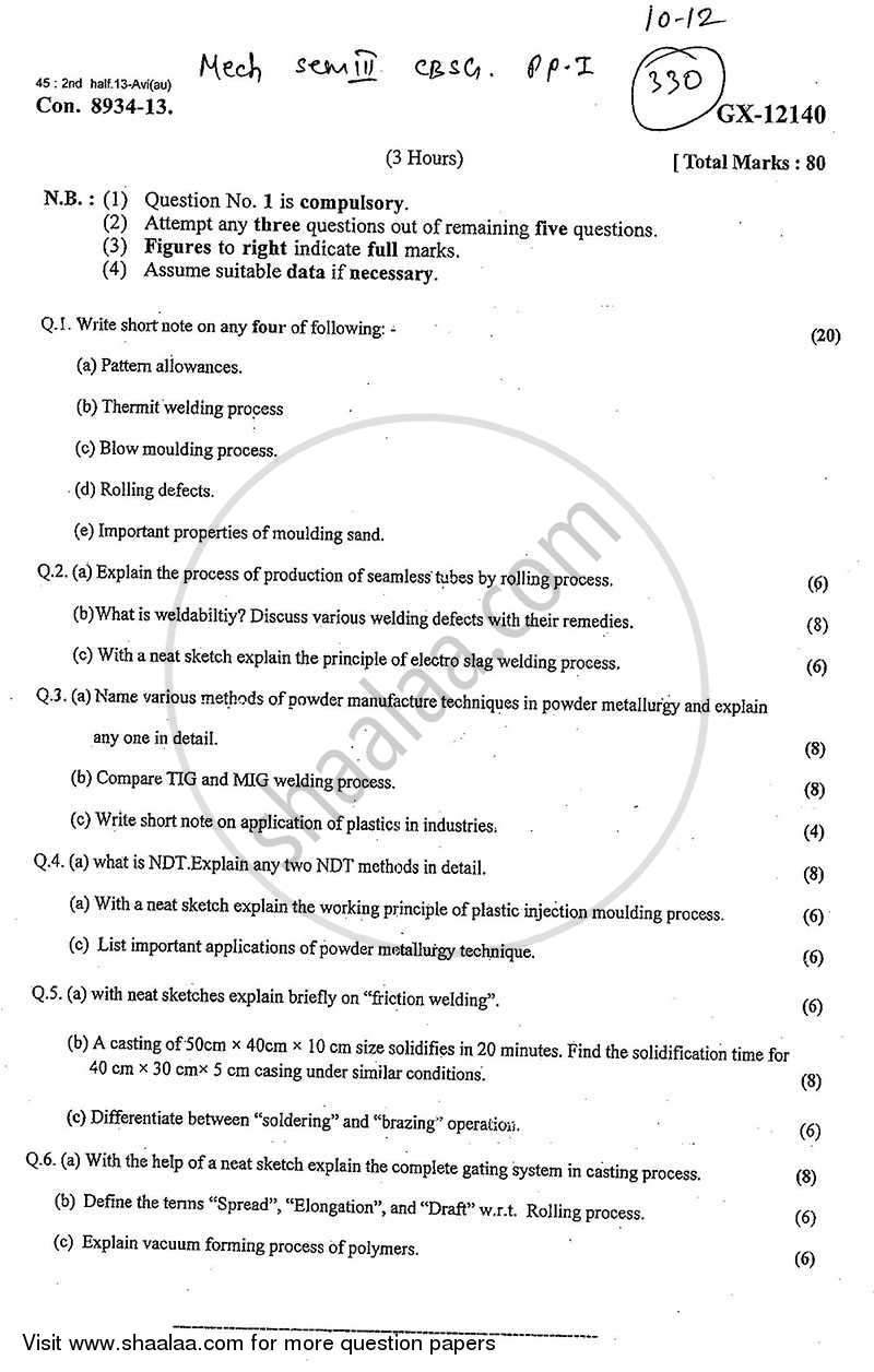 Production Process 1 2013-2014 - B.E. - Semester 3 (SE Second Year) - University of Mumbai question paper with PDF download