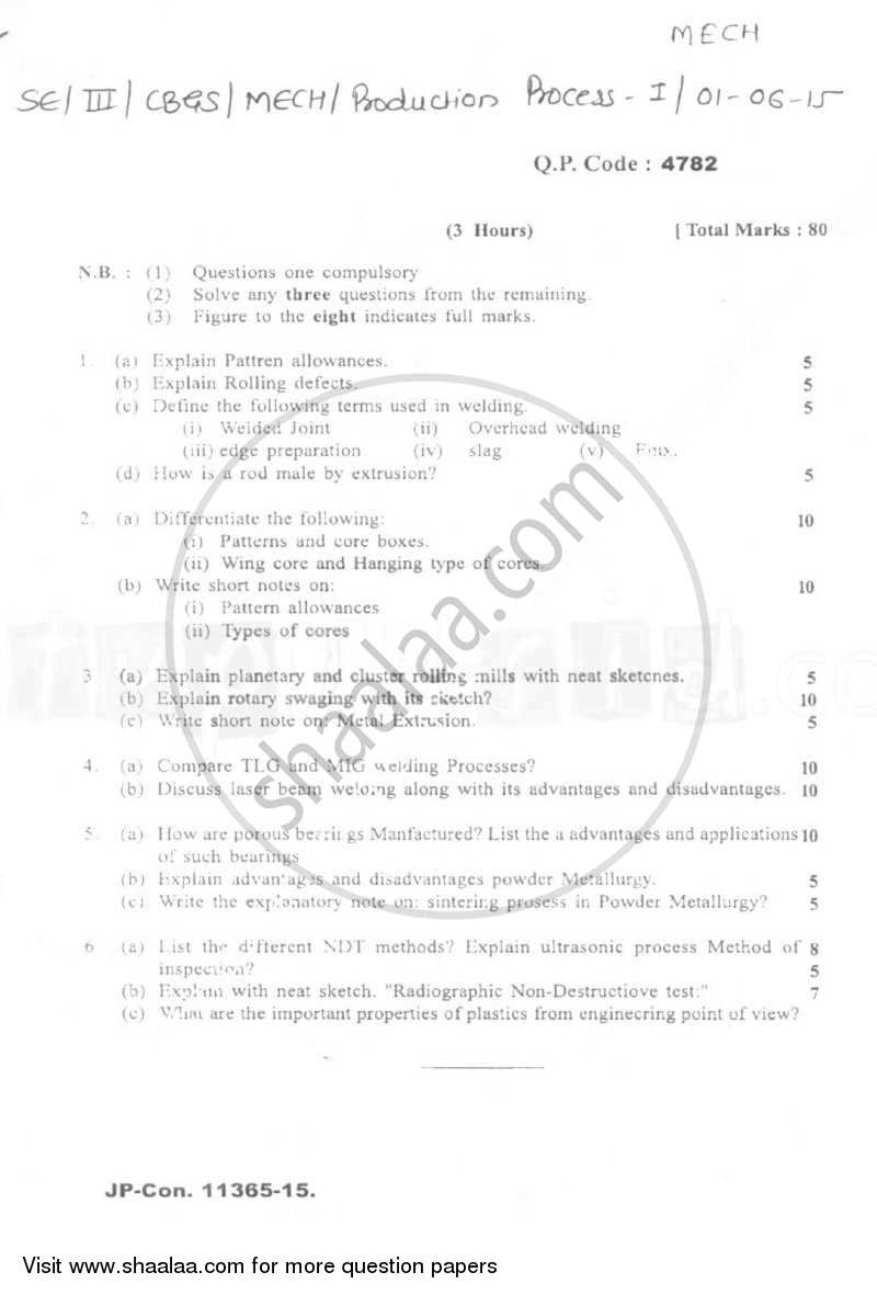 Production Process 1 2014-2015 - B.E. - Semester 3 (SE Second Year) - University of Mumbai question paper with PDF download