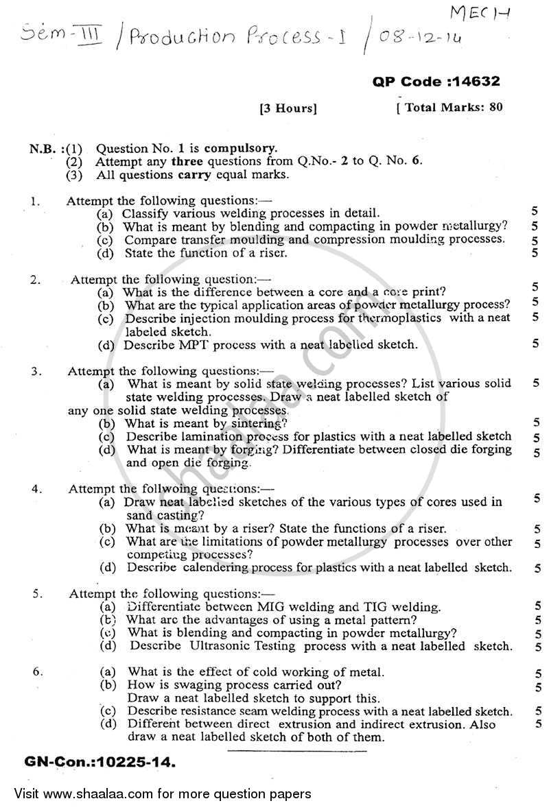 Production Process 1 2014-2015 - B.E. - Semester 3 (SE Second Year) - University of Mumbai question paper with PDF download