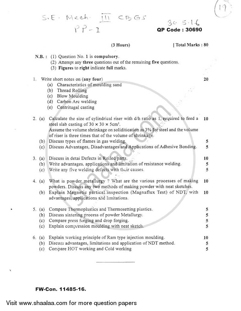 Production Process 1 2015-2016 - B.E. - Semester 3 (SE Second Year) - University of Mumbai question paper with PDF download