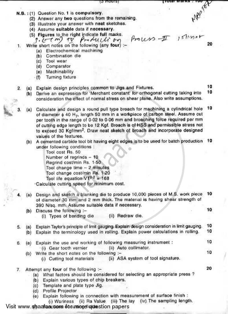 Production Process 2 2008-2009 - B.E. - Semester 4 (SE Second Year) - University of Mumbai question paper with PDF download
