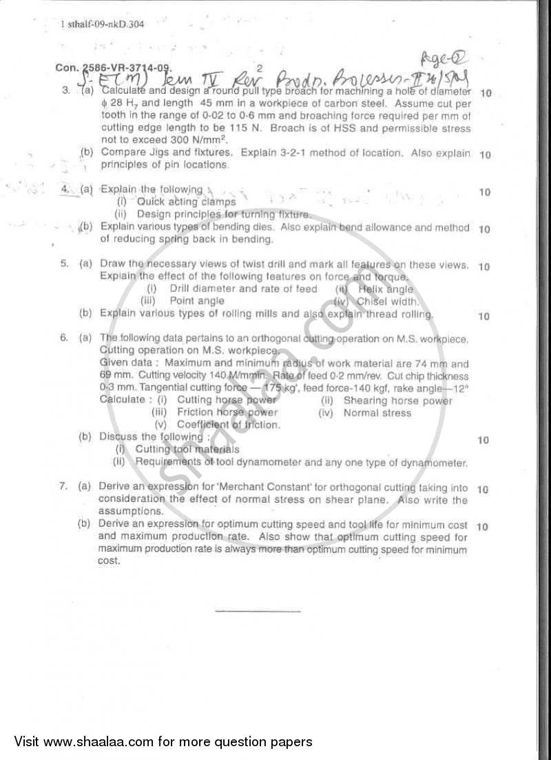 Production Process 2 2008-2009 - B.E. - Semester 4 (SE Second Year) - University of Mumbai question paper with PDF download