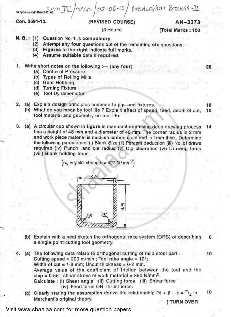 Production Process 2 2009-2010 - B.E. - Semester 4 (SE Second Year) - University of Mumbai question paper with PDF download