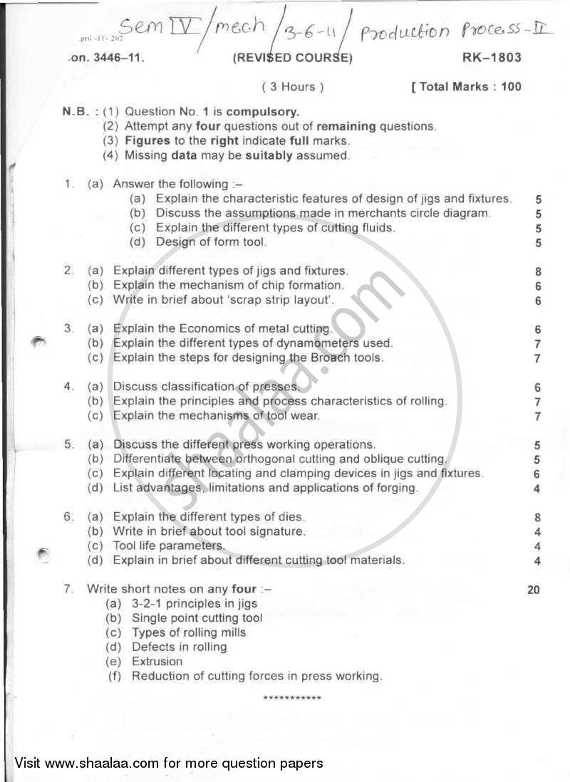 Production Process 2 2010-2011 - B.E. - Semester 4 (SE Second Year) - University of Mumbai question paper with PDF download