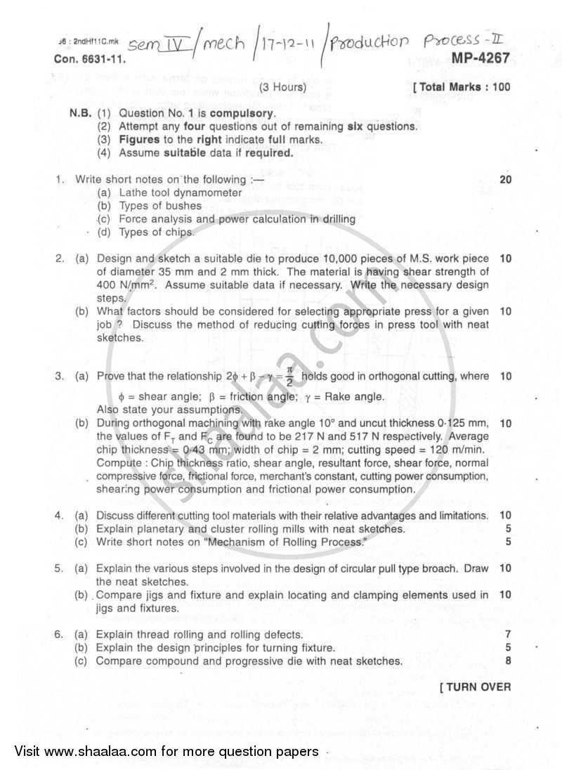 Production Process 2 2011-2012 - B.E. - Semester 4 (SE Second Year) - University of Mumbai question paper with PDF download