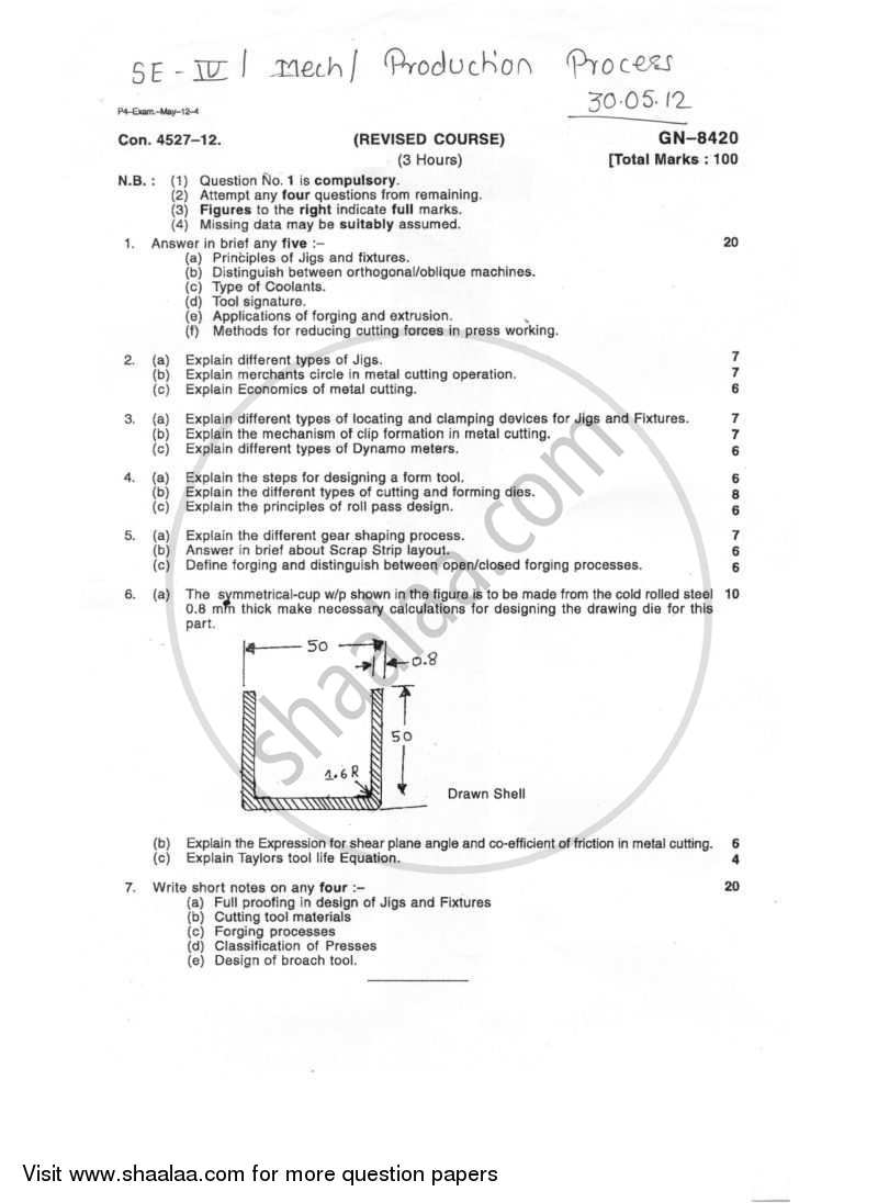 Production Process 2 2011-2012 - B.E. - Semester 4 (SE Second Year) - University of Mumbai question paper with PDF download