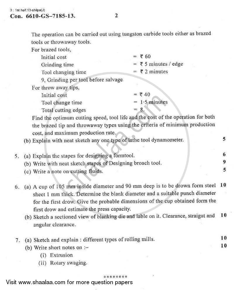 Production Process 2 2012-2013 - B.E. - Semester 4 (SE Second Year) - University of Mumbai question paper with PDF download