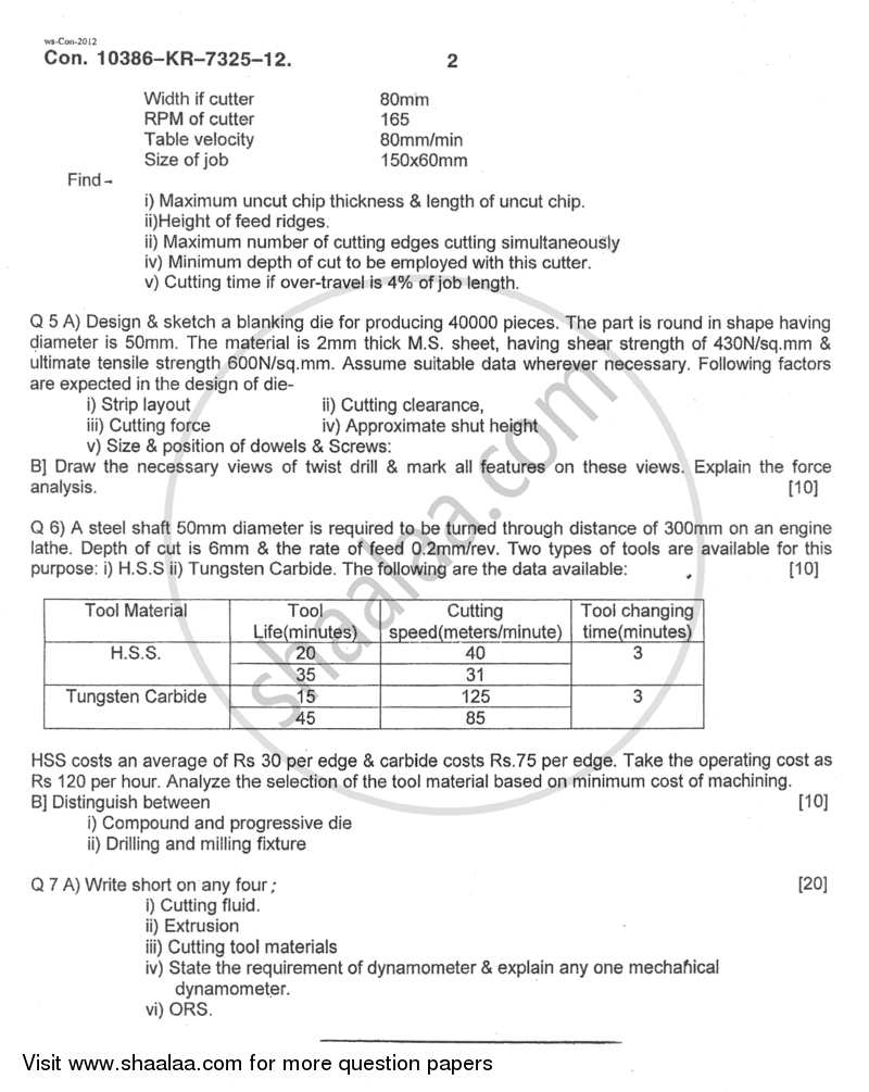 Production Process 2 2012-2013 - B.E. - Semester 4 (SE Second Year) - University of Mumbai question paper with PDF download