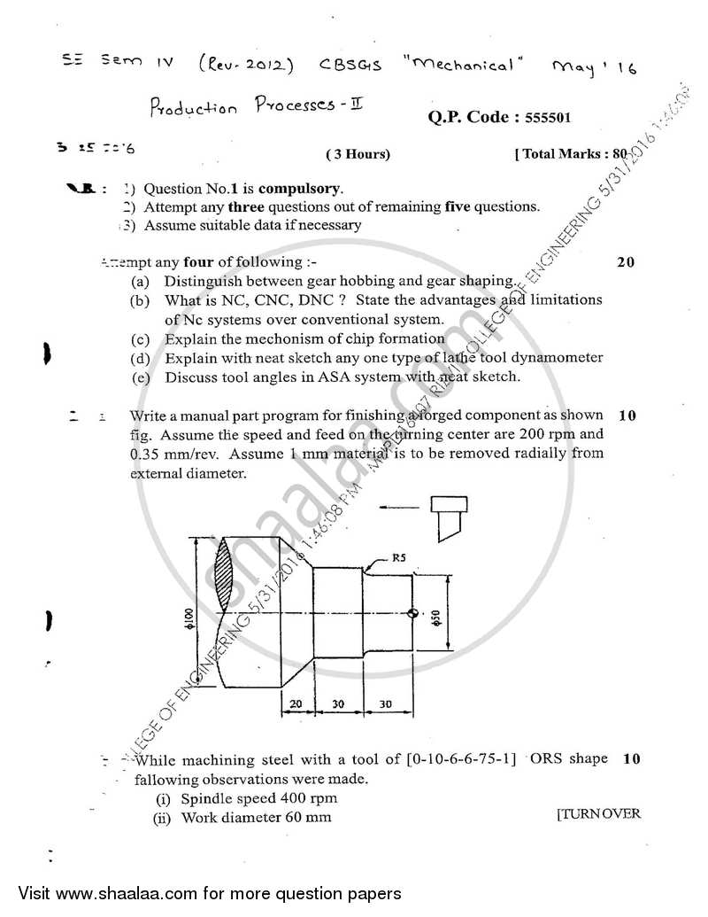 Production Process 2 2015-2016 - B.E. - Semester 4 (SE Second Year) - University of Mumbai question paper with PDF download
