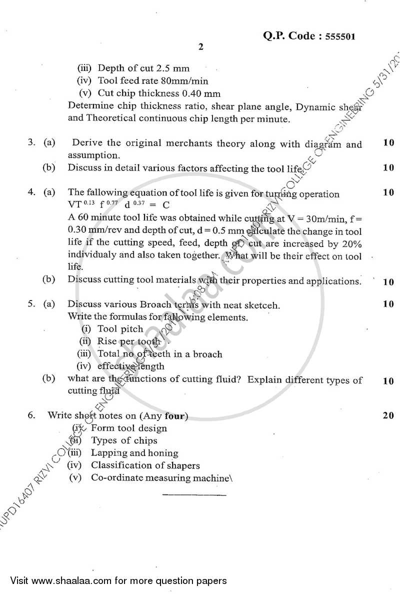 Production Process 2 2015-2016 - B.E. - Semester 4 (SE Second Year) - University of Mumbai question paper with PDF download