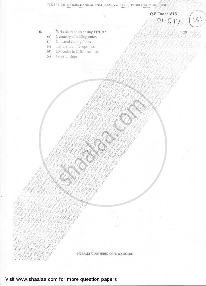 Production Process 2 2016-2017 - B.E. - Semester 4 (SE Second Year) - University of Mumbai question paper with PDF download