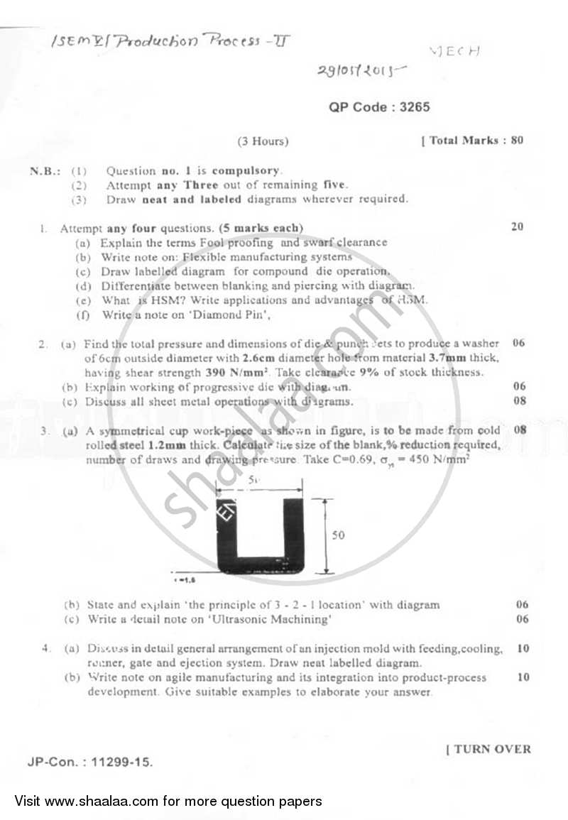 Production Process 3 2014-2015 - B.E. - Semester 5 (TE Third Year) - University of Mumbai question paper with PDF download