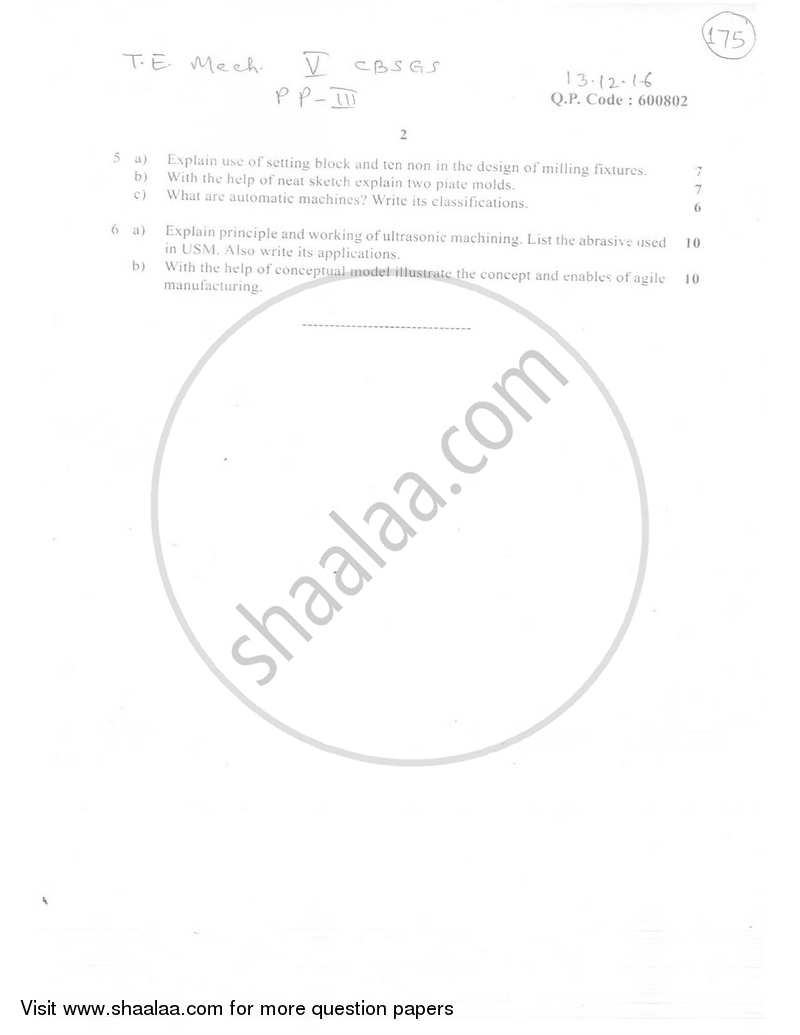 Production Process 3 2016-2017 - B.E. - Semester 5 (TE Third Year) - University of Mumbai question paper with PDF download