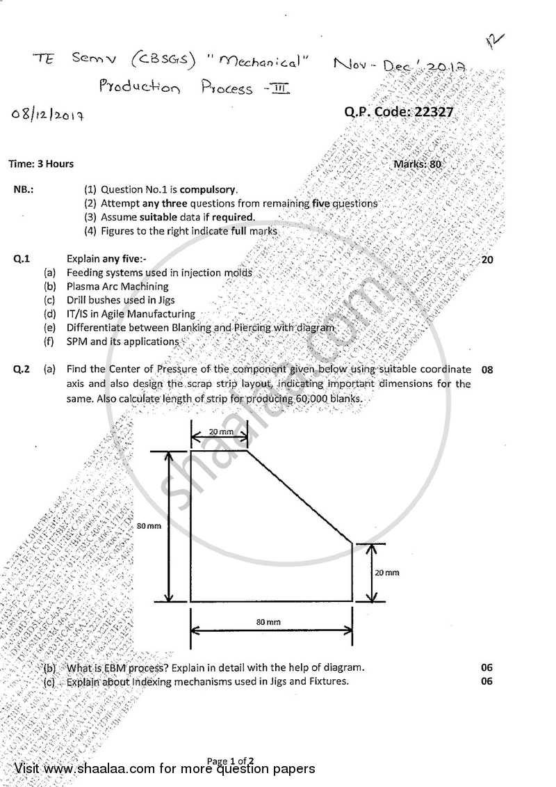 Production Process 3 2017-2018 - B.E. - Semester 5 (TE Third Year) - University of Mumbai question paper with PDF download