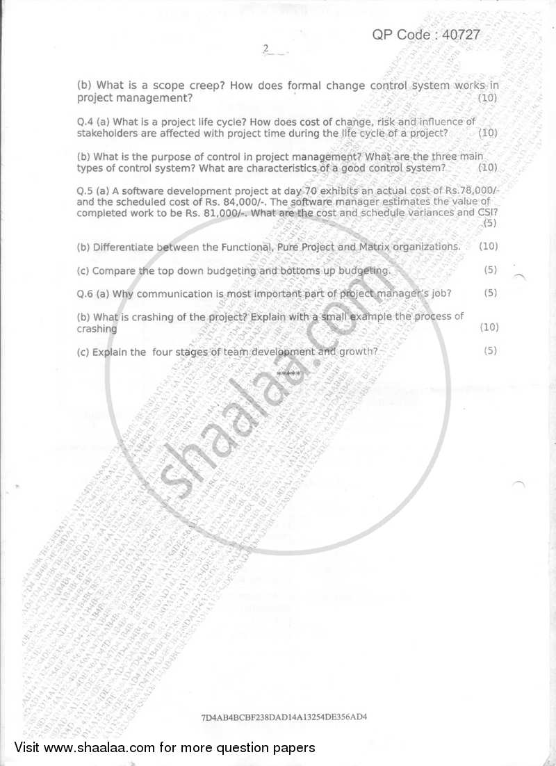 Project Management 2017-2018 - B.E. - Semester 8 (BE Fourth Year) - University of Mumbai question paper with PDF download