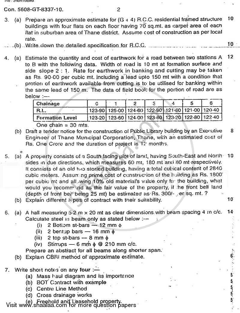 Quantity Survey Estimation and Valuation 2010-2011 - B.E. - Semester 7 (BE Fourth Year) - University of Mumbai question paper with PDF download