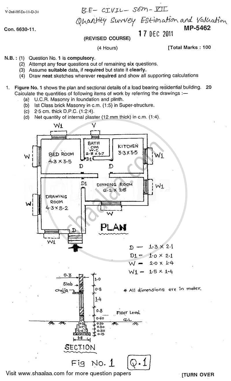 Quantity Survey Estimation and Valuation 2011-2012 - B.E. - Semester 7 (BE Fourth Year) - University of Mumbai question paper with PDF download