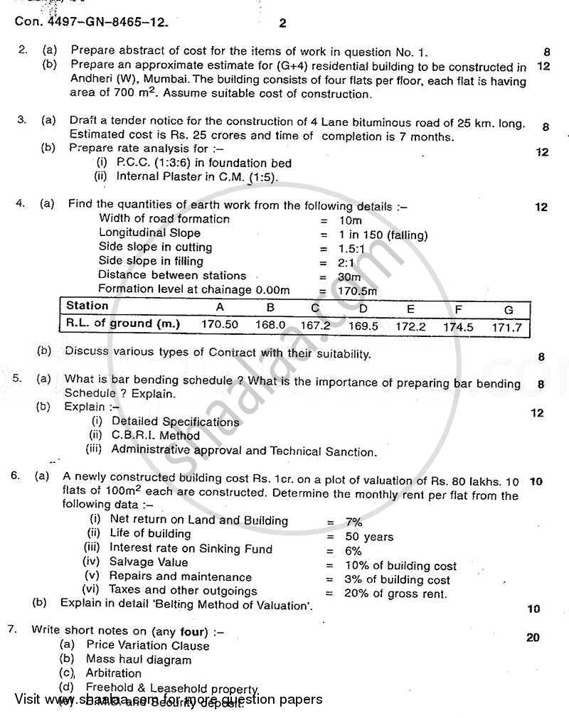 Quantity Survey Estimation and Valuation 2011-2012 - B.E. - Semester 7 (BE Fourth Year) - University of Mumbai question paper with PDF download