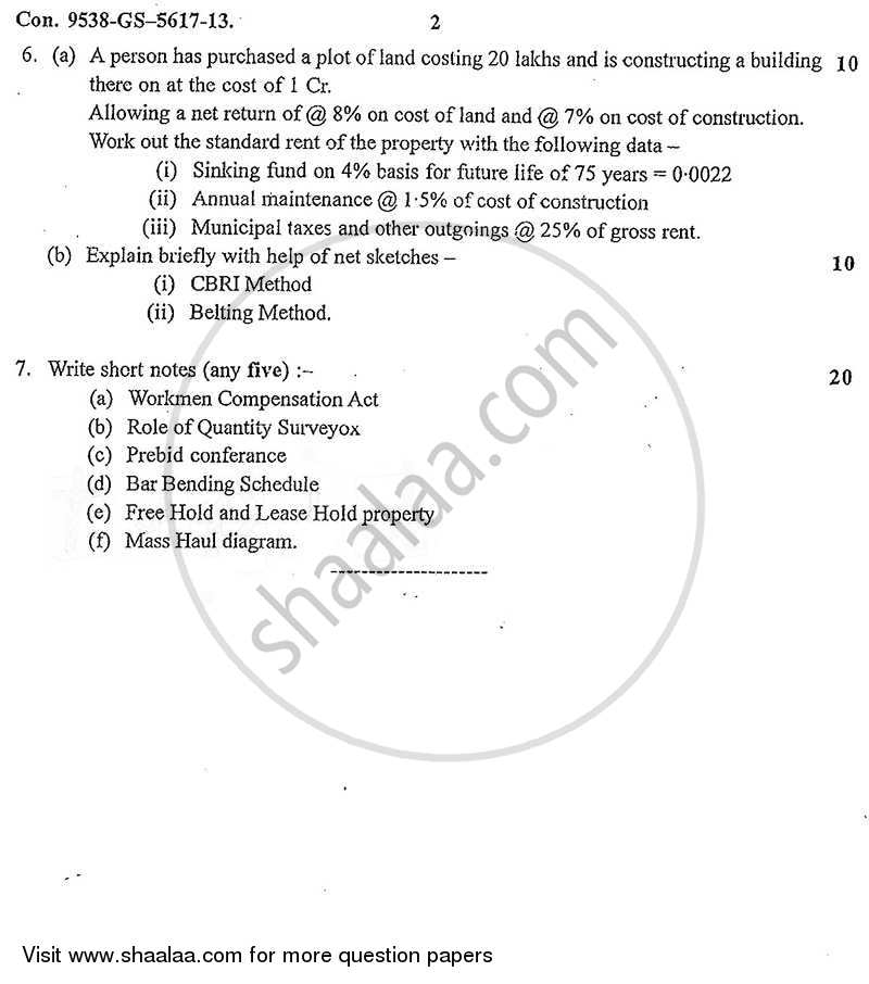 Quantity Survey Estimation and Valuation 2012-2013 - B.E. - Semester 7 (BE Fourth Year) - University of Mumbai question paper with PDF download