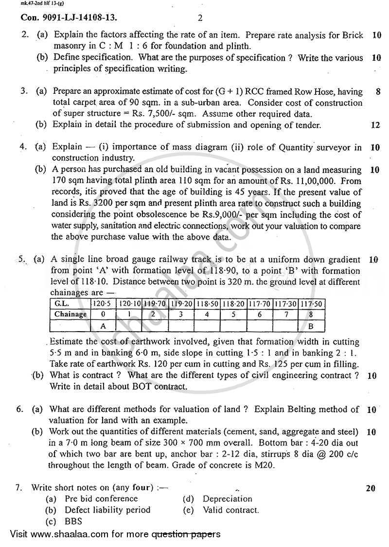 Quantity Survey Estimation and Valuation 2013-2014 - B.E. - Semester 7 (BE Fourth Year) - University of Mumbai question paper with PDF download