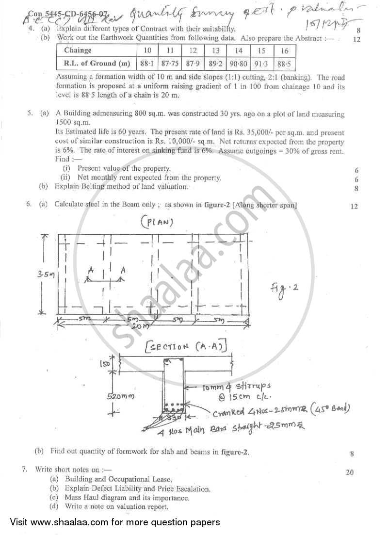Quantity Survey Estimation and Valuation 2007-2008 BE Civil Engineering ...