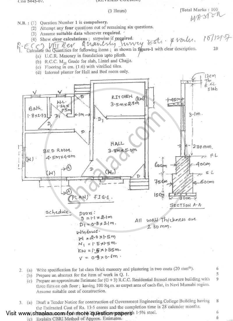 Quantity Survey Estimation and Valuation 2007-2008 BE Civil Engineering ...