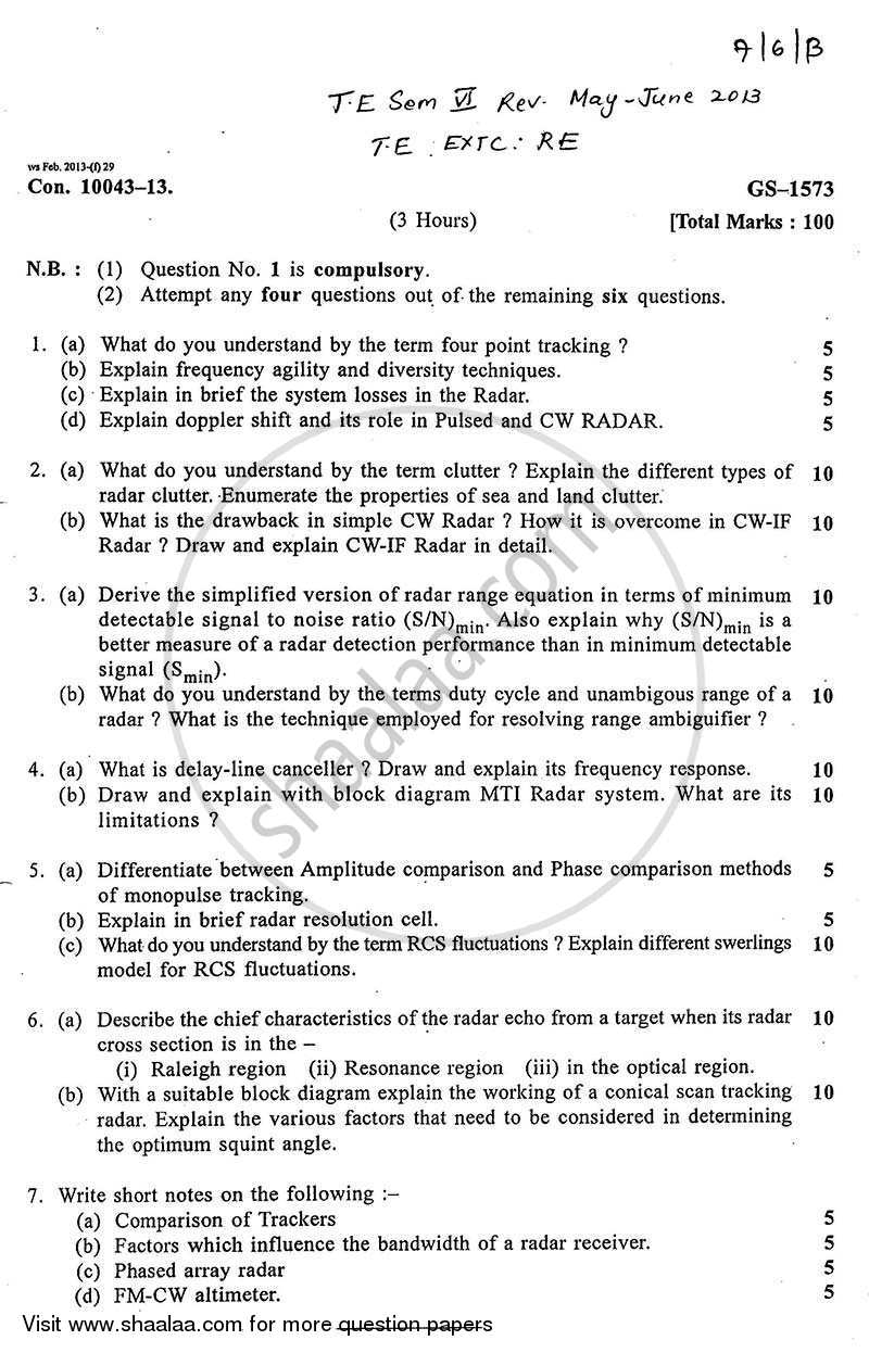 Radar Engineering 2012-2013 - B.E. - Semester 6 (TE Third Year) - University of Mumbai question paper with PDF download