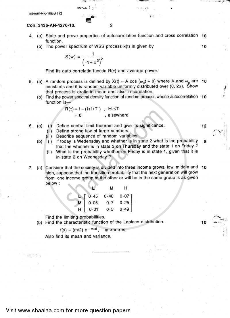 Random Signal Analysis 2009-2010 - B.E. - Semester 5 (TE Third Year) - University of Mumbai question paper with PDF download