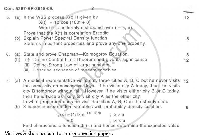 Random Signal Analysis 2009-2010 - B.E. - Semester 5 (TE Third Year) - University of Mumbai question paper with PDF download